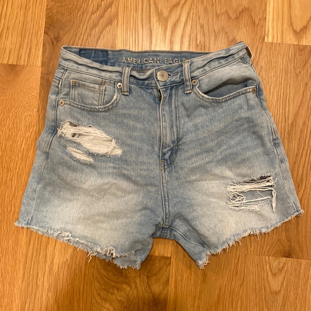 Ripped denim high wasted mom shorts